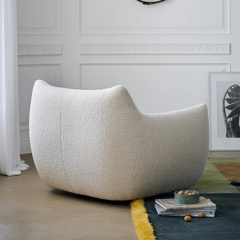 Modern Minimalist Totoro-Inspired Sherpa Fabric Pine Wood Sofa Backrest Armrest For Living Room