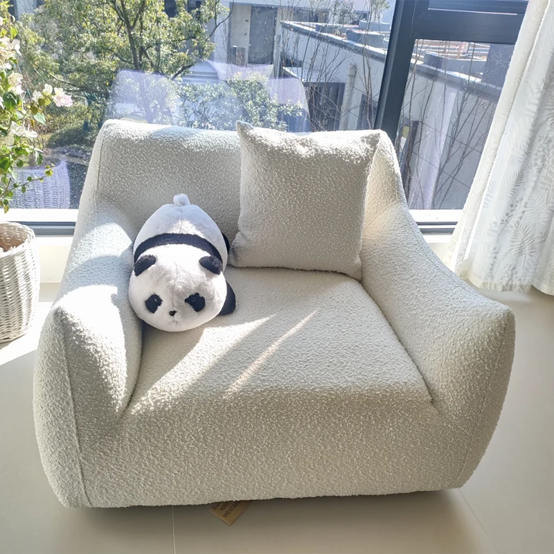 Modern Minimalist Totoro-Inspired Sherpa Fabric Pine Wood Sofa Backrest Armrest For Living Room