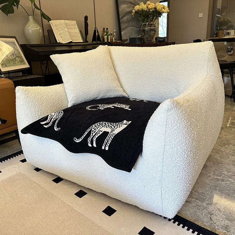 Modern Minimalist Totoro-Inspired Sherpa Fabric Pine Wood Sofa Backrest Armrest For Living Room
