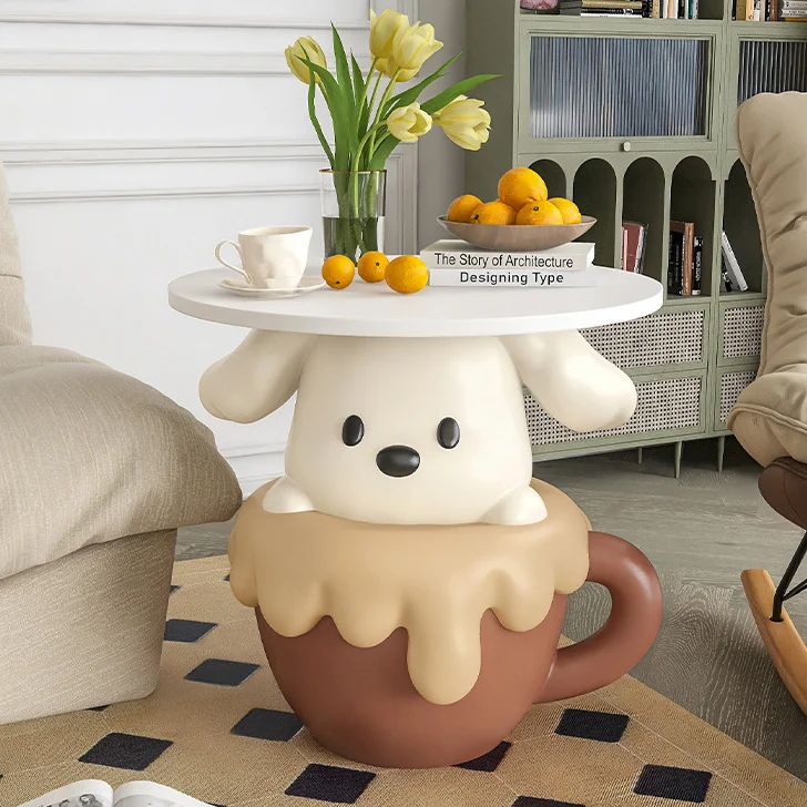 Contemporary Creative Kids Dog Shape MDF Resin Nightstand 1-Tier For Bedroom
