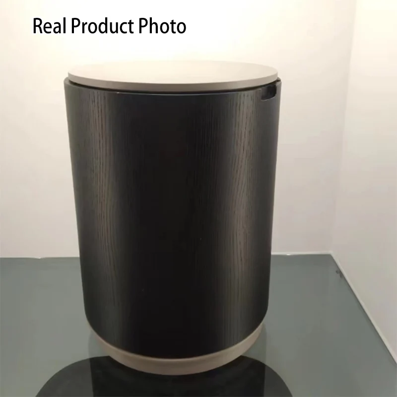 Modern Minimalist Smoked Wood Nightstand - High-Quality Round Design Bedside Table 2-Cabinet For Bedroom & Living Room