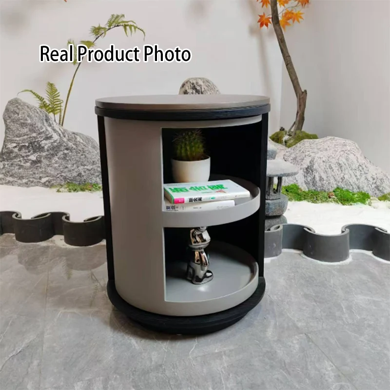Industrial Rotating Nightstand - Round Skin-Friendly Baking Paint Bedside Table 3-Tier For Bedroom & Living Room