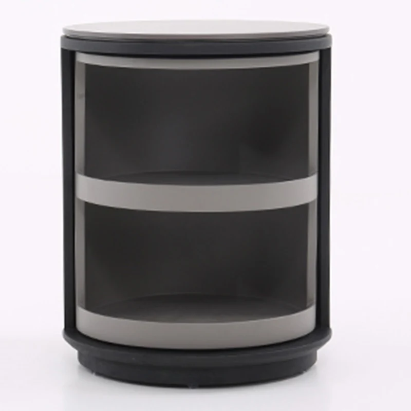 Industrial Rotating Nightstand - Round Skin-Friendly Baking Paint Bedside Table 3-Tier For Bedroom & Living Room
