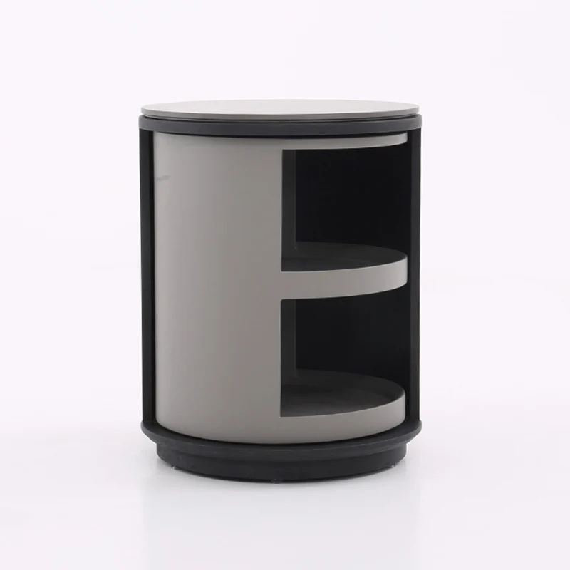 Industrial Rotating Nightstand - Round Skin-Friendly Baking Paint Bedside Table 3-Tier For Bedroom & Living Room