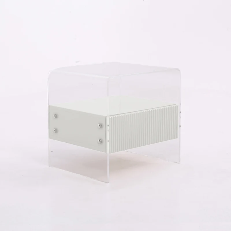 Transparent Acrylic Nightstand - Minimalist Sturdy U-Shaped Support Legs Bedside Table 1-Drawer For Bedroom & Living Room