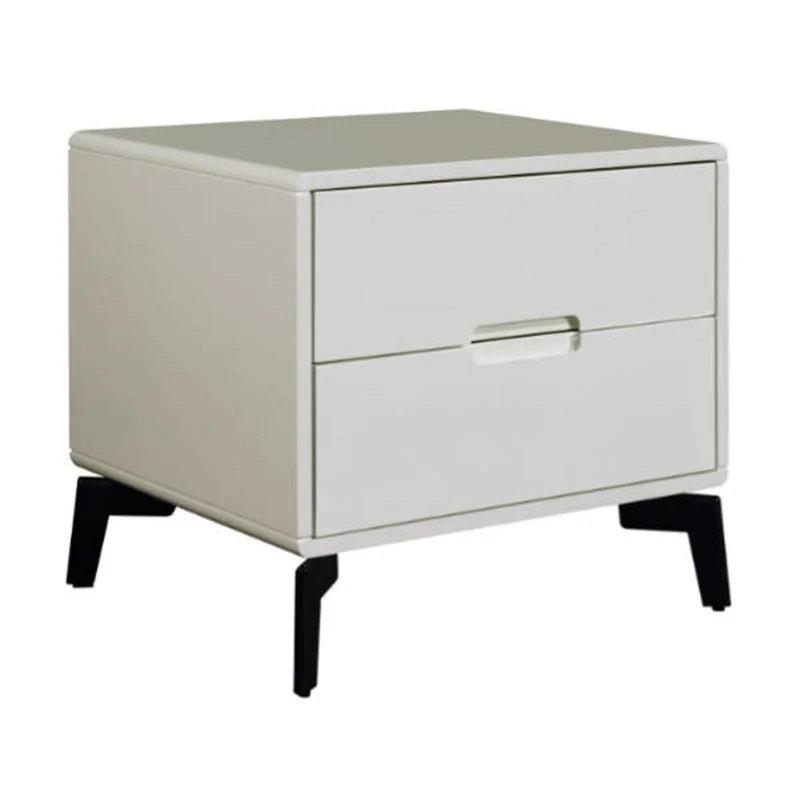 Modern Minimalist Carbon Steel Frame Nightstand - Lacquered Veneered Plywood 2-Drawers Bedside Table For Bedroom