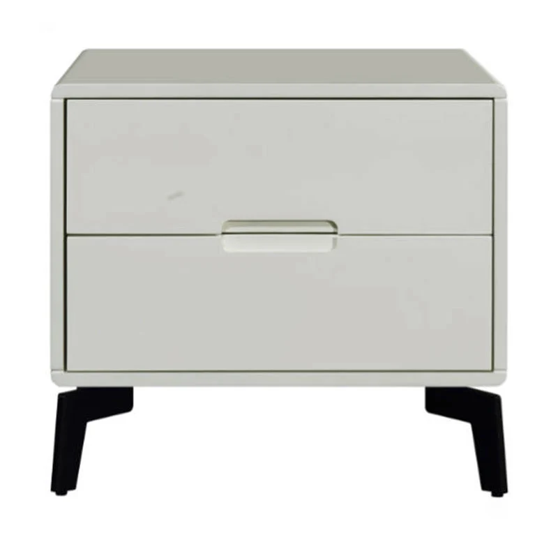 Modern Minimalist Carbon Steel Frame Nightstand - Lacquered Veneered Plywood 2-Drawers Bedside Table For Bedroom