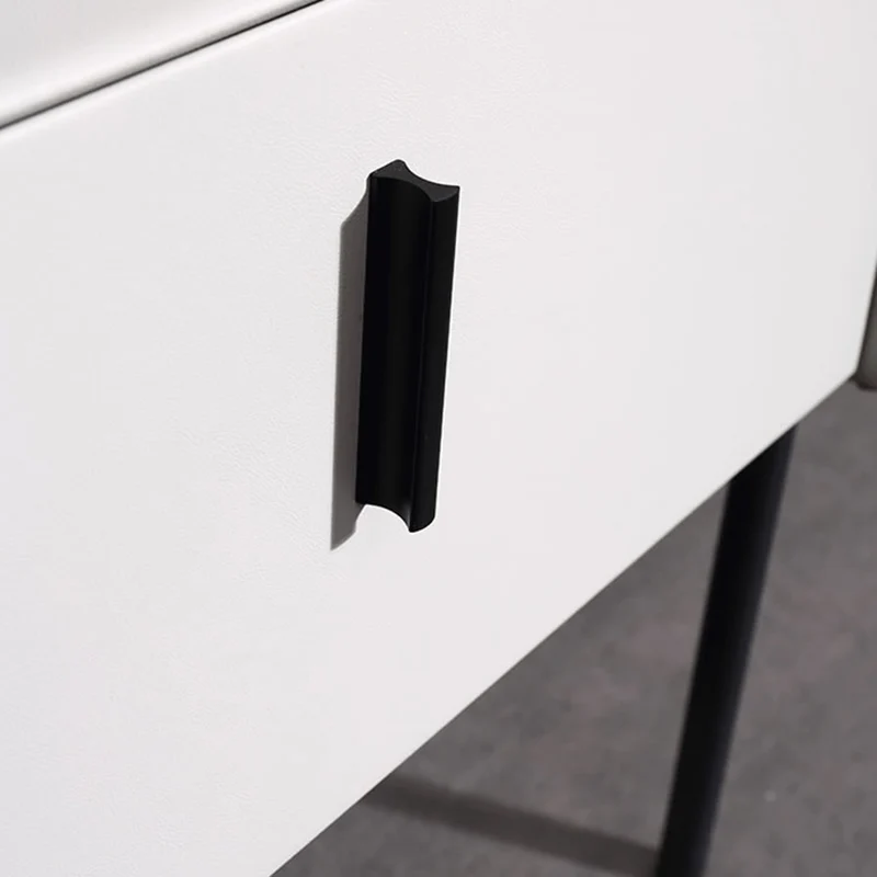 Modern Minimalist Veneered Plywood Nightstand - Matte Black Frame 1-Drawer Bedside Table For Bedroom
