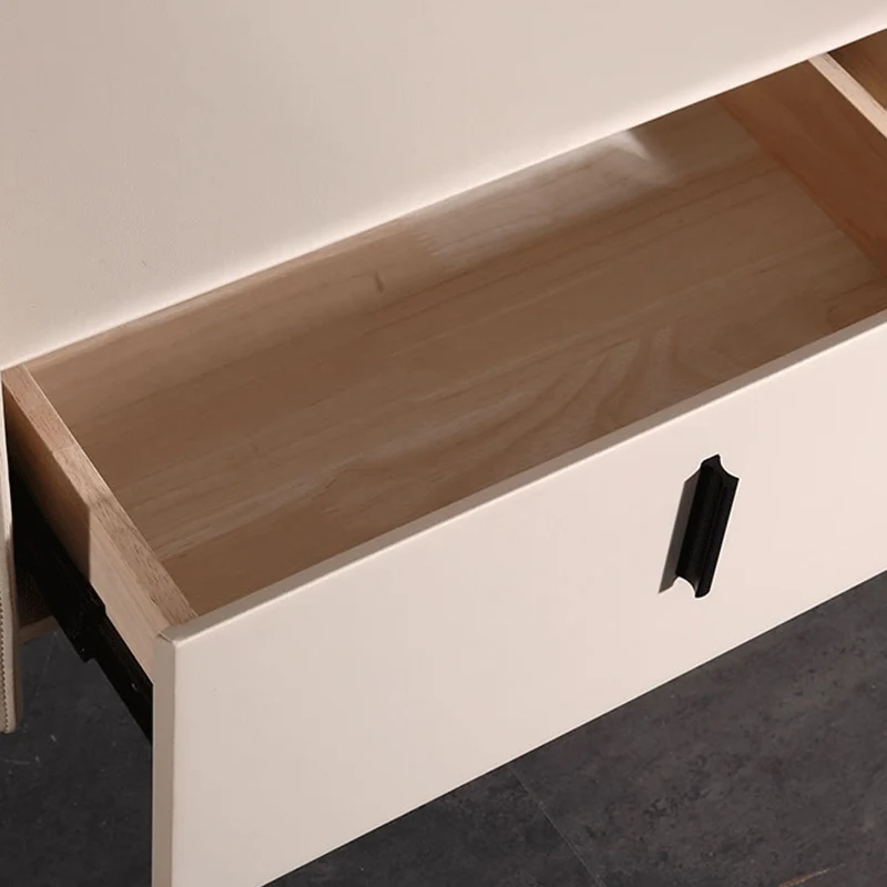 Modern Minimalist Veneered Plywood Nightstand - Matte Black Frame 1-Drawer Bedside Table For Bedroom