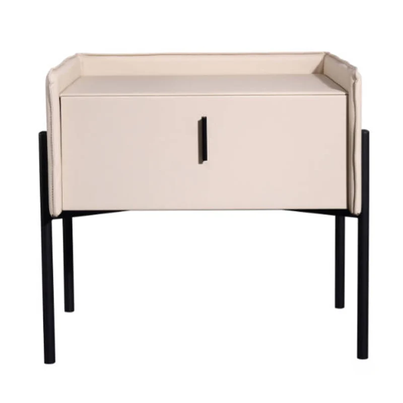 Modern Minimalist Veneered Plywood Nightstand - Matte Black Frame 1-Drawer Bedside Table For Bedroom