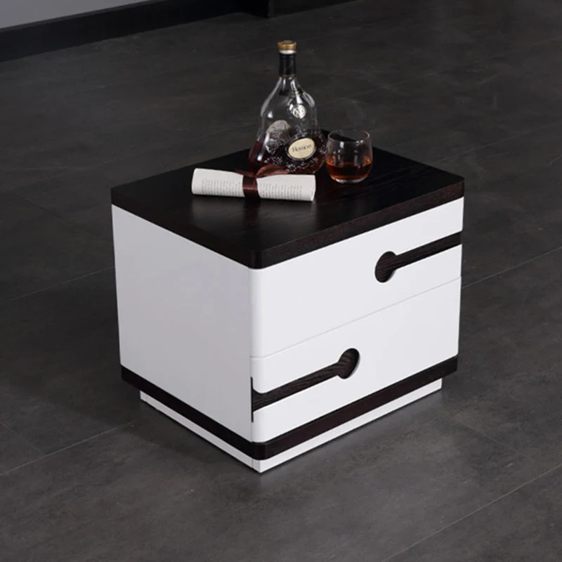 Contemporary Scandinavian Veneered Plywood Bedside Table - Two Drawer Walnut White Contrast Nightstand For Bedroom
