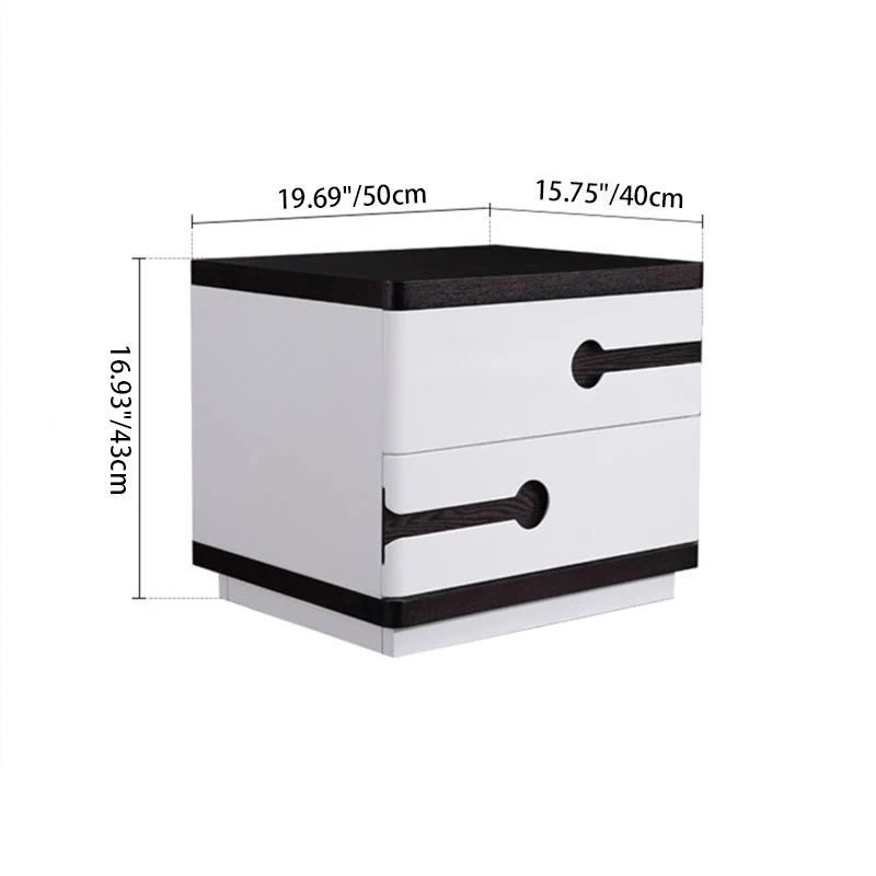 Contemporary Scandinavian Veneered Plywood Bedside Table - Two Drawer Walnut White Contrast Nightstand For Bedroom
