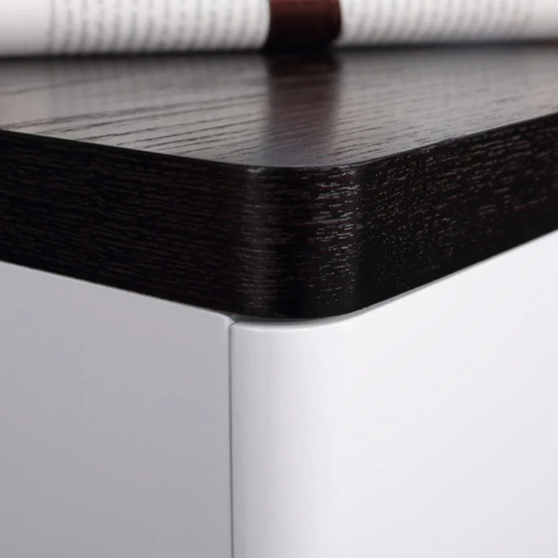 Contemporary Scandinavian Veneered Plywood Bedside Table - Two Drawer Walnut White Contrast Nightstand For Bedroom