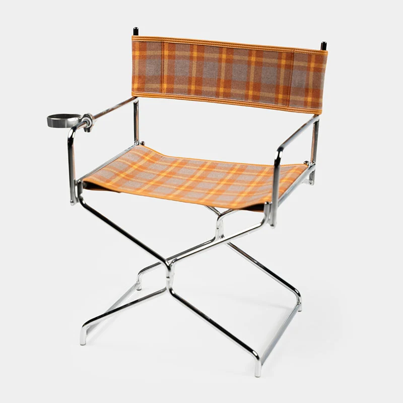 Art Deco Inspired Woven Folding Director’s Chair - Retro Plaid Fabric Portable Accent Chair For Outdoor Patio