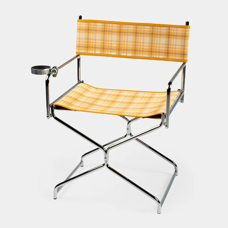 Art Deco Inspired Woven Folding Director’s Chair - Retro Plaid Fabric Portable Accent Chair For Outdoor Patio