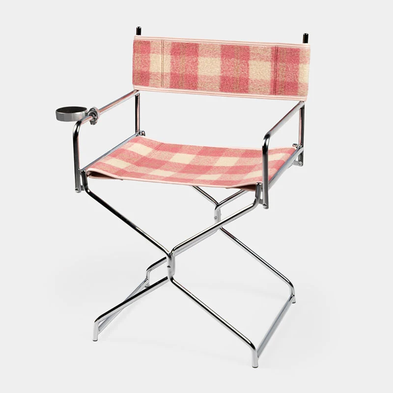 Art Deco Inspired Woven Folding Director’s Chair - Retro Plaid Fabric Portable Accent Chair For Outdoor Patio