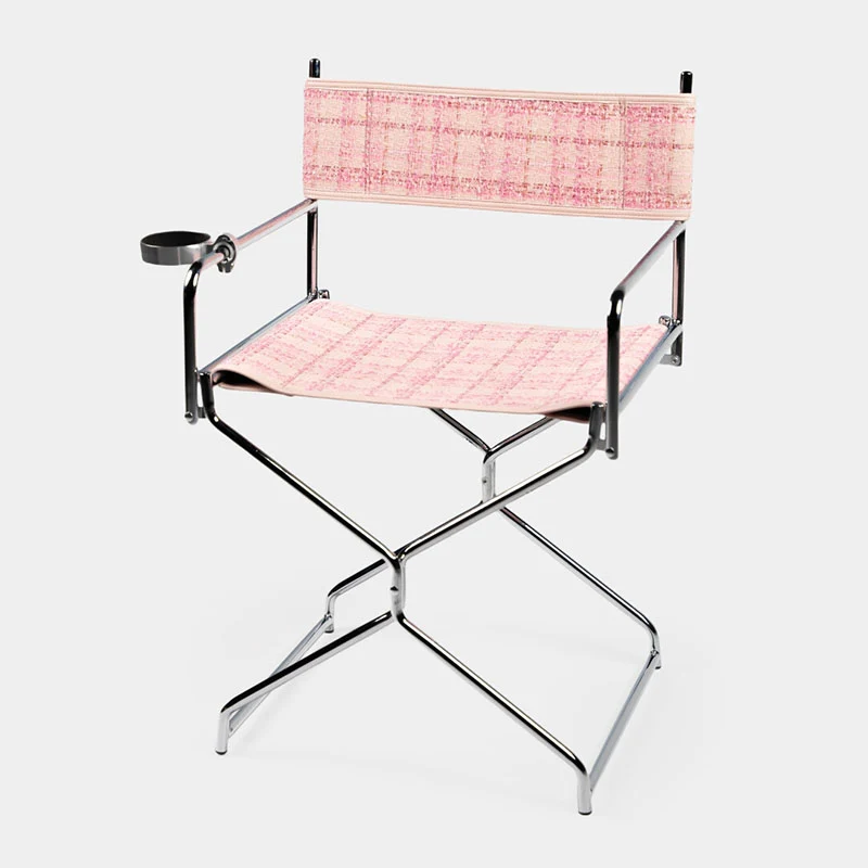 Art Deco Inspired Woven Folding Director’s Chair - Retro Plaid Fabric Portable Accent Chair For Outdoor Patio
