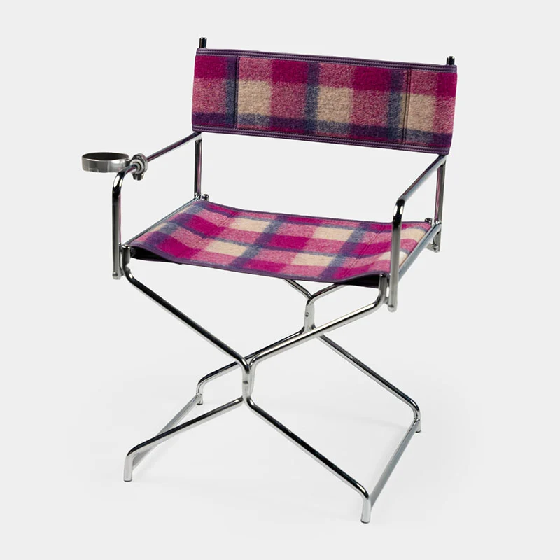 Art Deco Inspired Woven Folding Director’s Chair - Retro Plaid Fabric Portable Accent Chair For Outdoor Patio