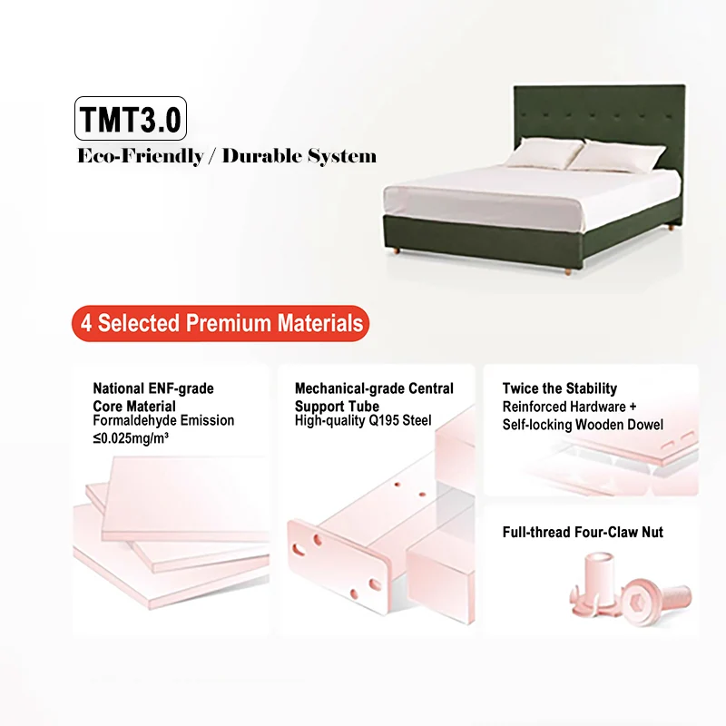 Wavy Paint-Free Solid Wood Bed Frame - Beige Linen French Design For Your Bedroom
