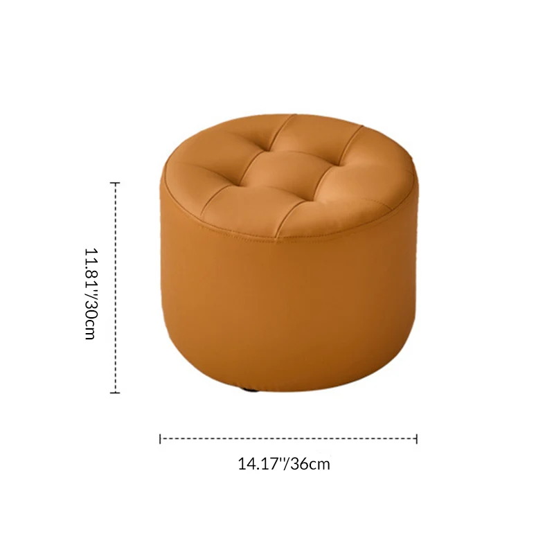 Contemporary Scandinavian Cat Scratch Leather Pine Wood Round Cylinder Low Stool For Living Room