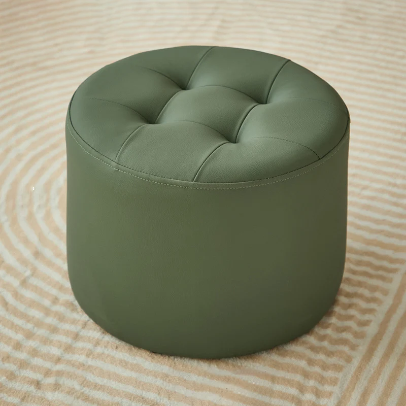 Contemporary Scandinavian Cat Scratch Leather Pine Wood Round Cylinder Low Stool For Living Room