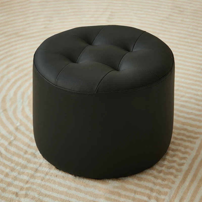 Contemporary Scandinavian Cat Scratch Leather Pine Wood Round Cylinder Low Stool For Living Room