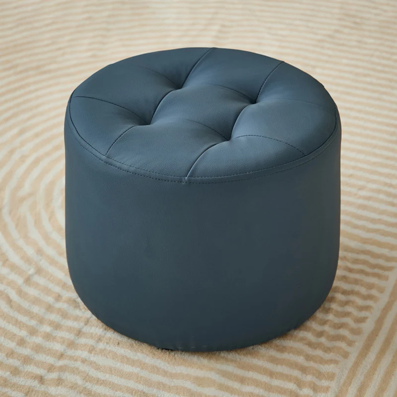 Contemporary Scandinavian Cat Scratch Leather Pine Wood Round Cylinder Low Stool For Living Room