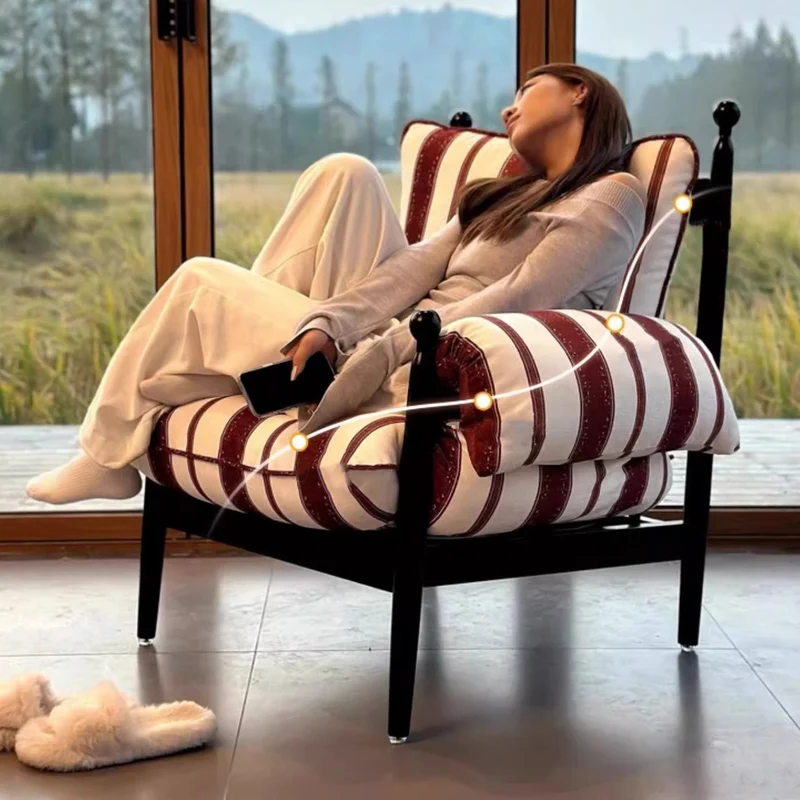 Contemporary Retro Square Rectangular Rubberwood Cotton-Linen Fabric Accent Chair Backrest Armrest For Living Room