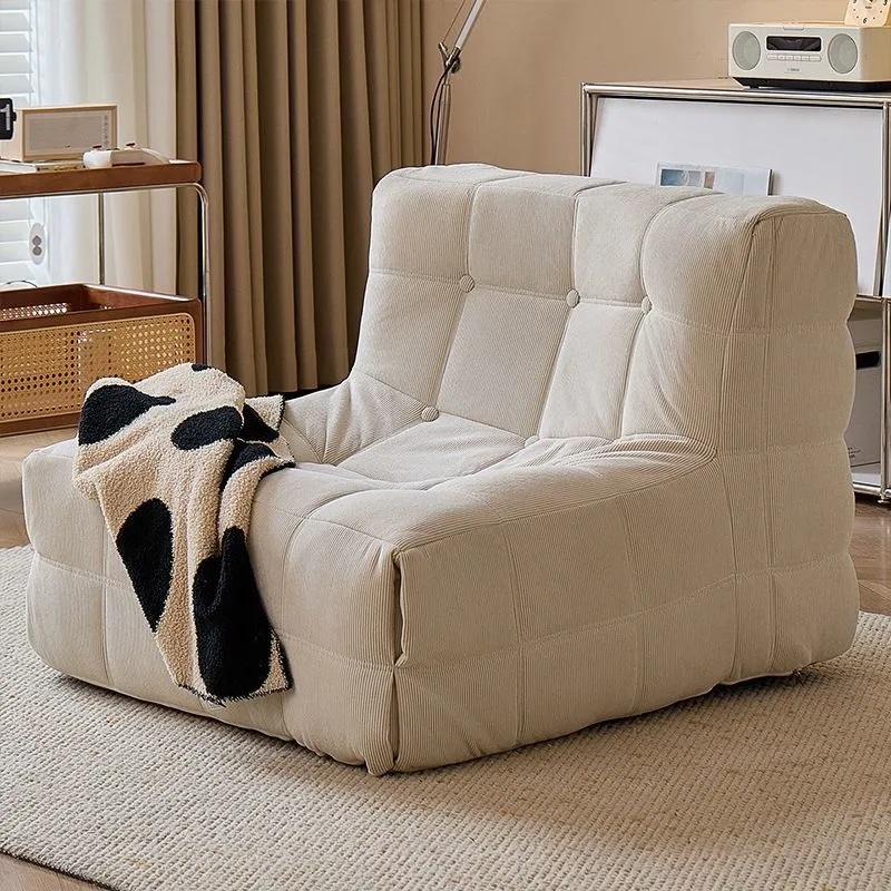 Modern Minimalist Corduroy Faux Leather Rectangular Accent Chair Backrest Armless For Living Room