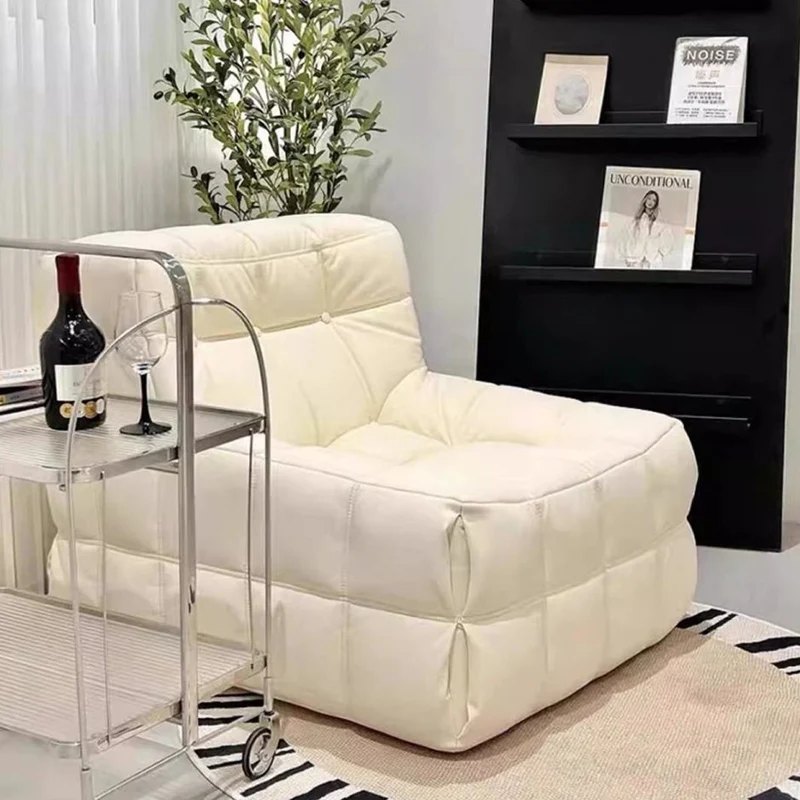 Modern Minimalist Corduroy Faux Leather Rectangular Accent Chair Backrest Armless For Living Room