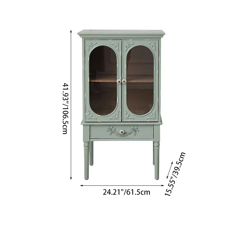 Traditional French Carved Design Rectangular Plywood Glass Side Table 1-Cabinet For Living Room
