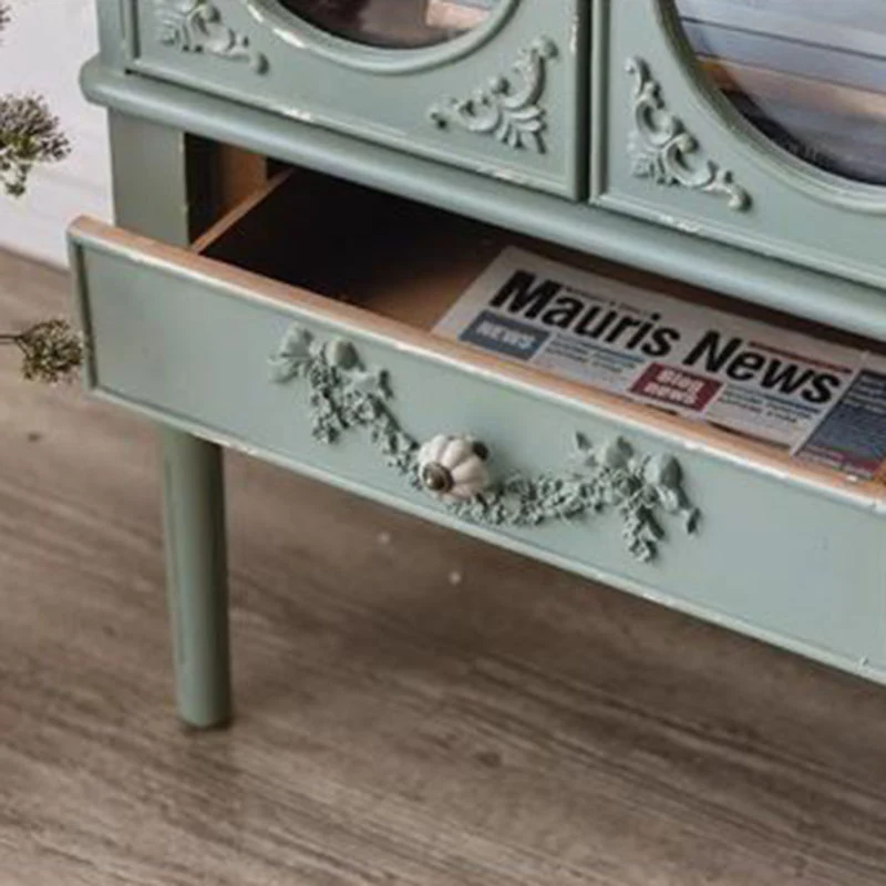 Traditional French Carved Design Rectangular Plywood Glass Side Table 1-Cabinet For Living Room
