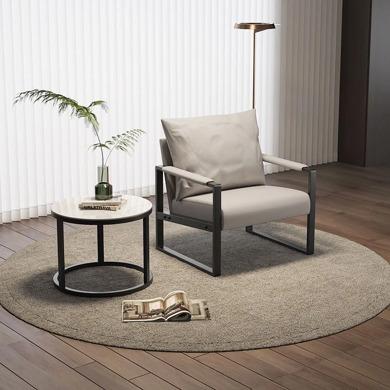 Contemporary Scandinavian Rectangular PU Leather Synthetic Fabric Iron Accent Chair Backrest Armrest For Living Room