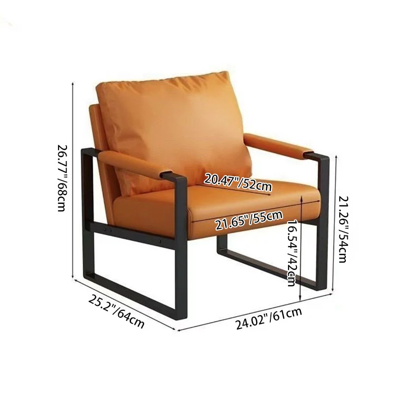 Contemporary Scandinavian Rectangular PU Leather Synthetic Fabric Iron Accent Chair Backrest Armrest For Living Room