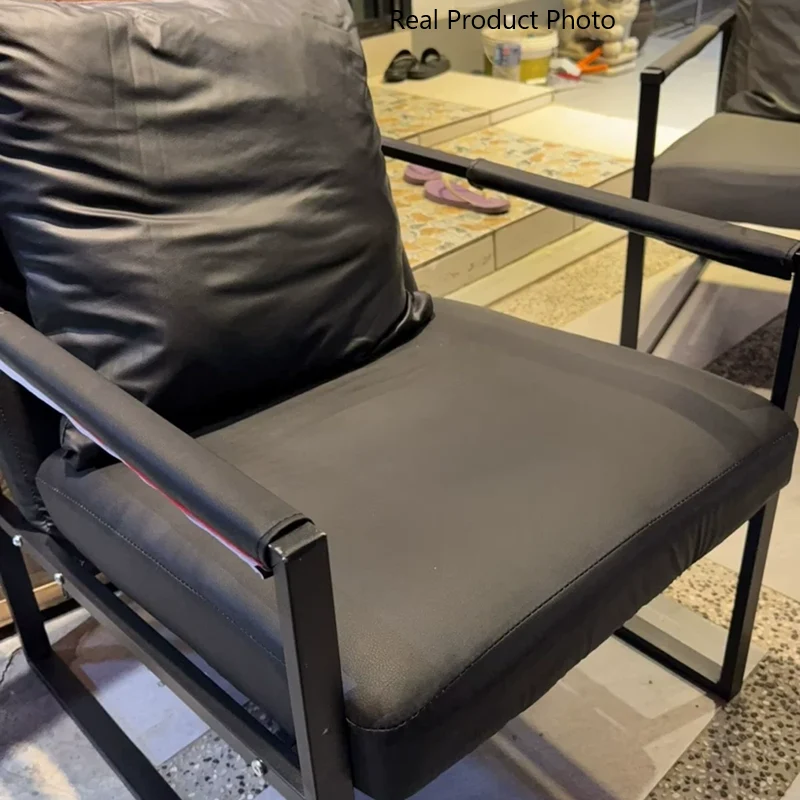 Contemporary Scandinavian Rectangular PU Leather Synthetic Fabric Iron Accent Chair Backrest Armrest For Living Room