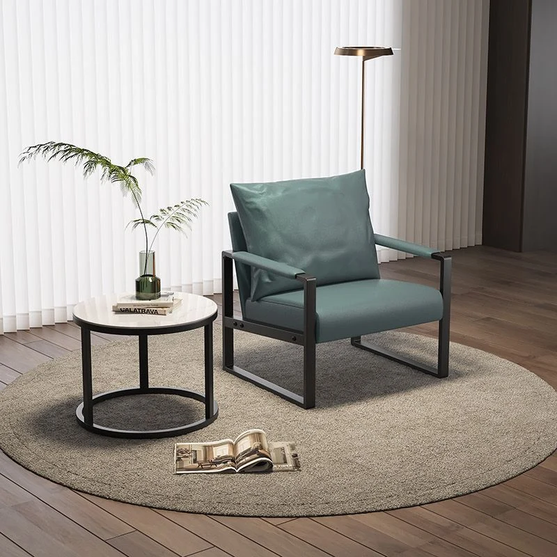 Contemporary Scandinavian Rectangular PU Leather Synthetic Fabric Iron Accent Chair Backrest Armrest For Living Room