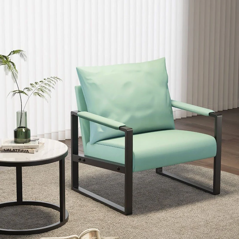 Contemporary Scandinavian Rectangular PU Leather Synthetic Fabric Iron Accent Chair Backrest Armrest For Living Room