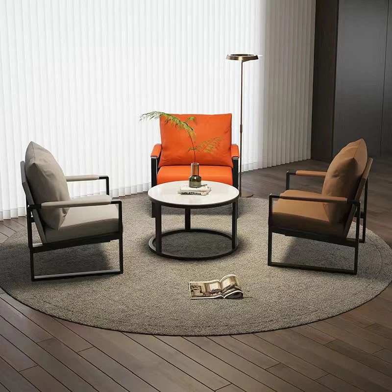 Contemporary Scandinavian Rectangular PU Leather Synthetic Fabric Iron Accent Chair Backrest Armrest For Living Room