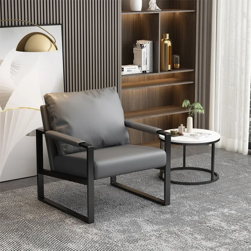 Contemporary Scandinavian Rectangular PU Leather Synthetic Fabric Iron Accent Chair Backrest Armrest For Living Room