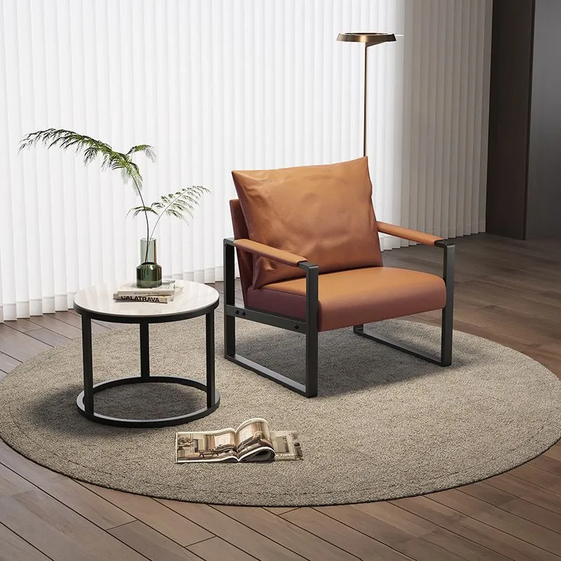 Contemporary Scandinavian Rectangular PU Leather Synthetic Fabric Iron Accent Chair Backrest Armrest For Living Room