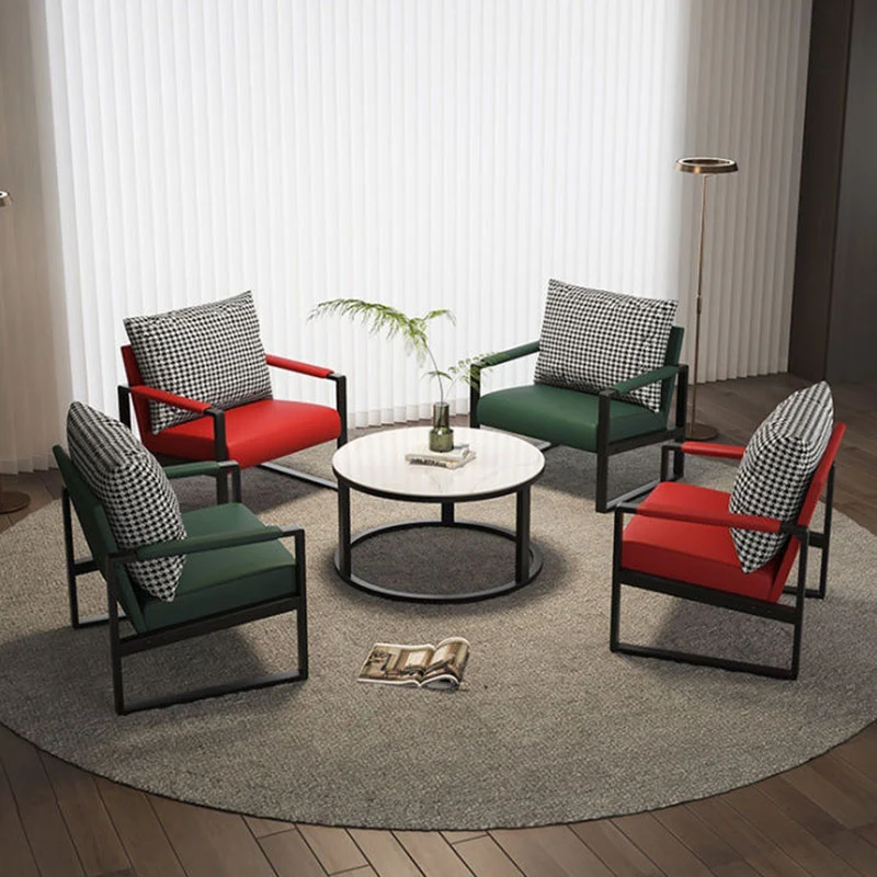 Contemporary Scandinavian Rectangular PU Leather Synthetic Fabric Iron Accent Chair Backrest Armrest For Living Room