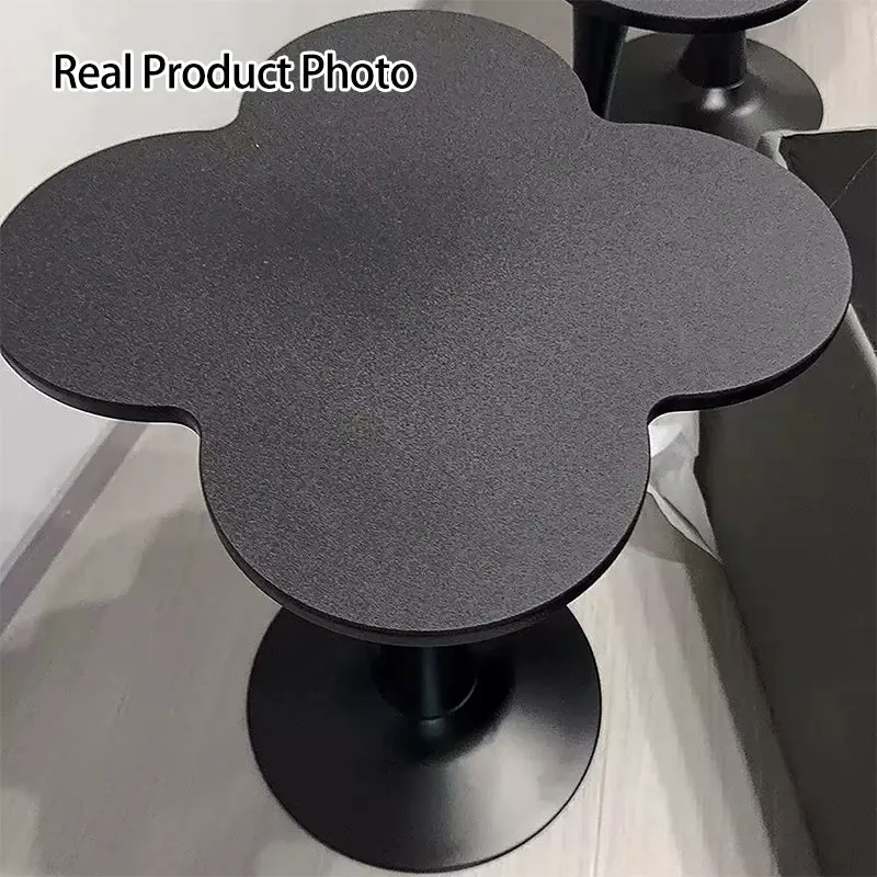 Contemporary Scandinavian Round Medium-Density Fiberboard Carbon Steel Quatrefoil-Shaped Side Table For Living Room