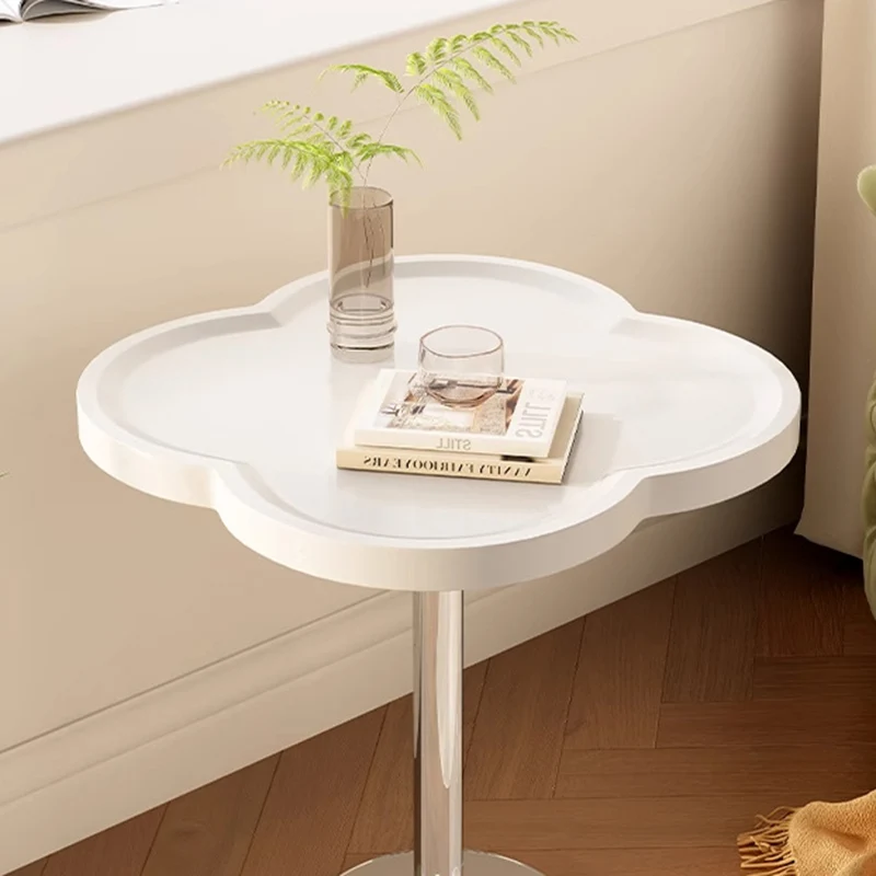 Contemporary Scandinavian Square Medium-Density Fiberboard Tempered Glass Stainless Steel Iron Quatrefoil-Shaped Side Table For Living Room
