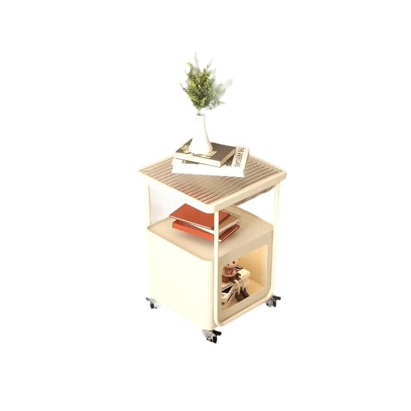 Modern Minimalist Rounded-Edge Design Tempered Glass Wrought Iron Movable Side Table 3-Tier For Living Room