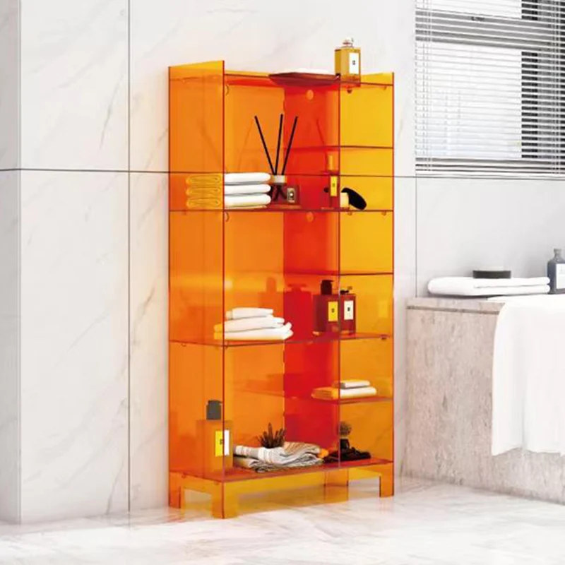 Modern Minimalist Rectangular Acrylic Bookshelves 4-Leg 9-Storage For Living Room