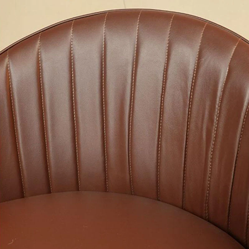 Traditional Vintage Rotatable Round Carbon Steel Faux Oil-Wax Leather Sponge Accent Chair Backrest Armless For Living Room