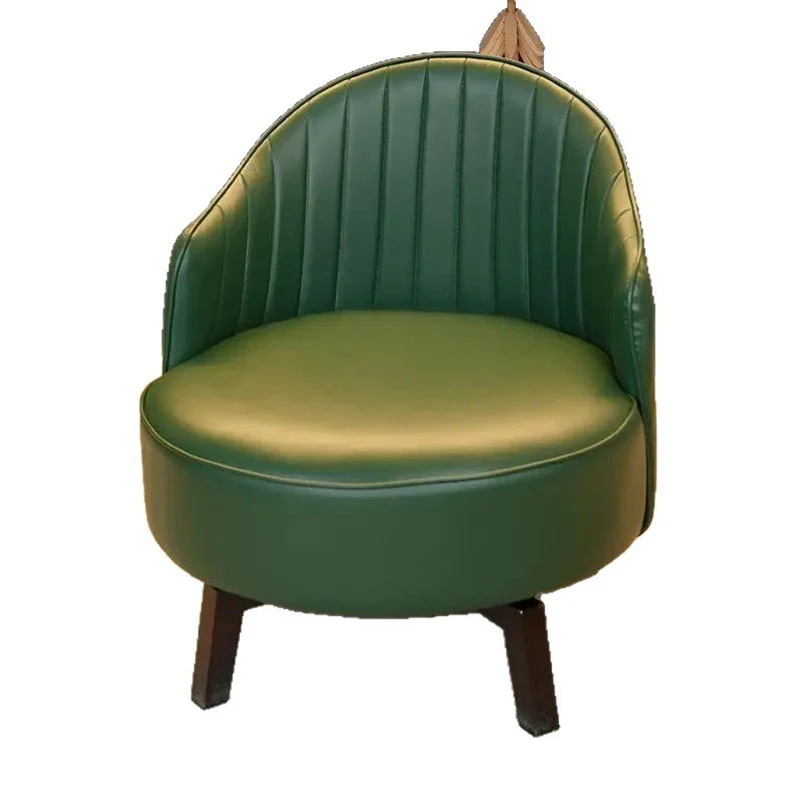 Traditional Vintage Rotatable Round Carbon Steel Faux Oil-Wax Leather Sponge Accent Chair Backrest Armless For Living Room