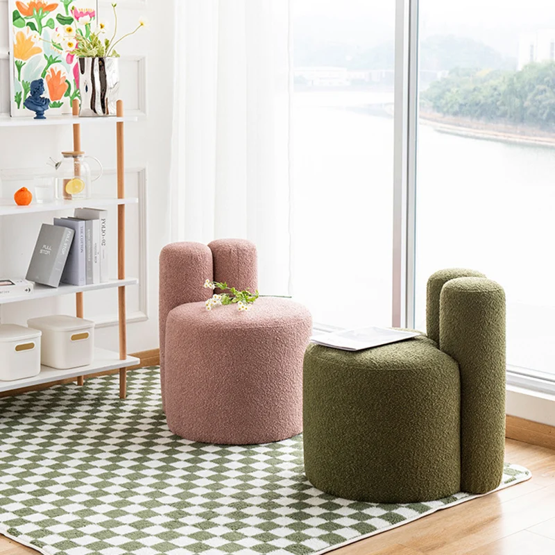 Contemporary Scandinavian Round Fleece Pine Wood Backrest Accent Chair For Living Room