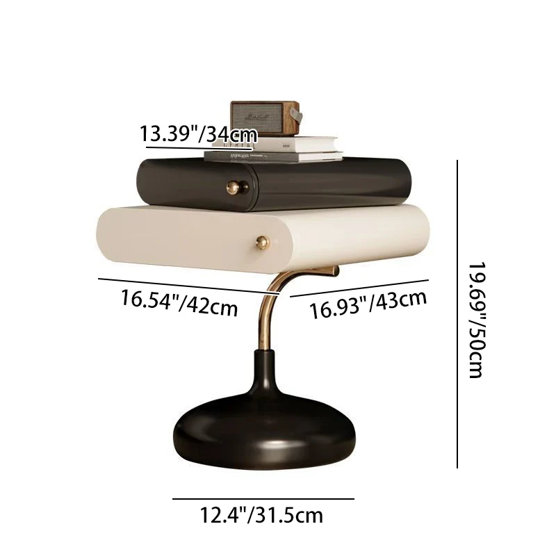 Contemporary Creative Square Plywood Stainless Steel Side Table 2-Drawer For Living Room
