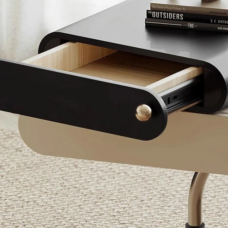 Contemporary Creative Square Plywood Stainless Steel Side Table 2-Drawer For Living Room